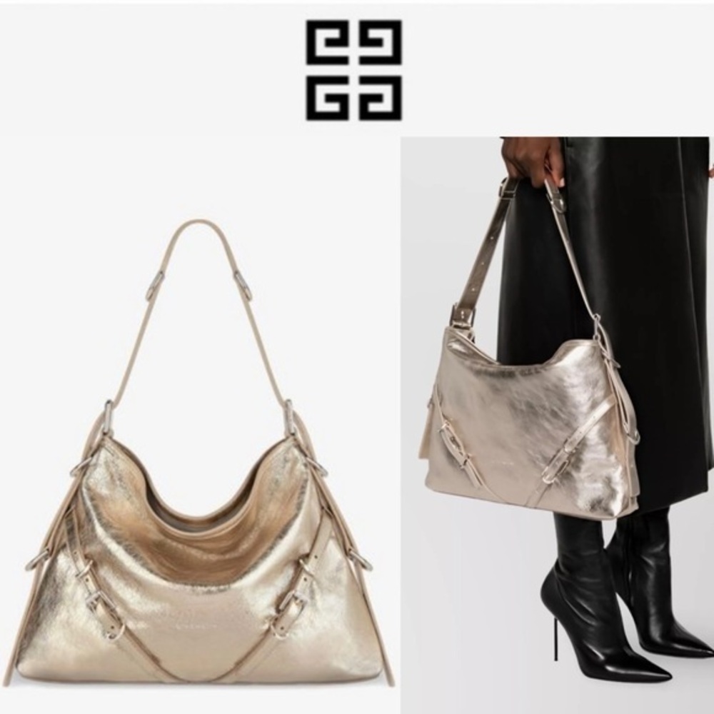 Givenchy Voyou Medium Dusty Gold Metallic Champagne Leather Shoulder Bag 2455$